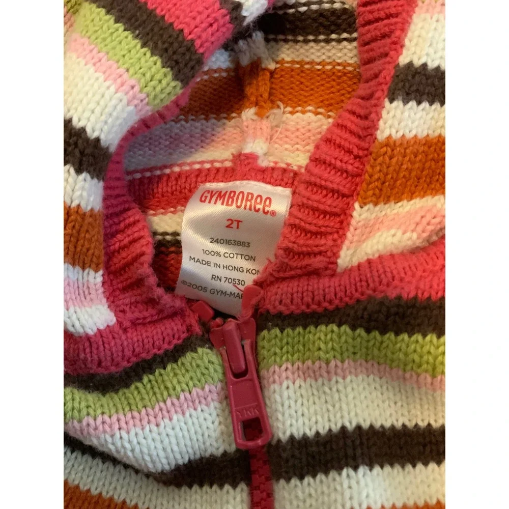 Gymboree Girls 2T Striped Hooded Full Zip Sweater Mix N Match Pink Green Cotton
